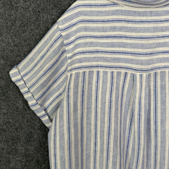 Universal Thread Pull Over Short Sleeve Shirt NWT Blue Stripe Sz XXL Linen Blend - Picture 9 of 11